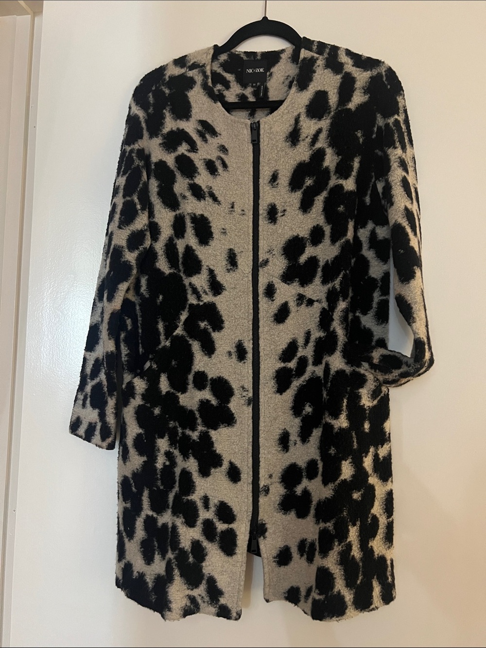 NIC+ZOE Black and Tan Animal-Print Zip Front Coat